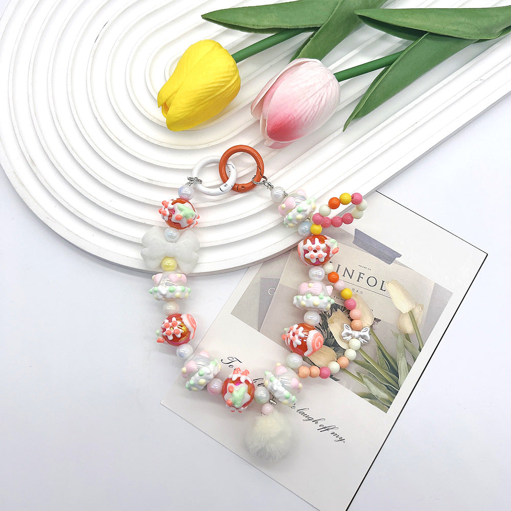 Candy Color Phone Chain/Keychain With Hand-painted Beads