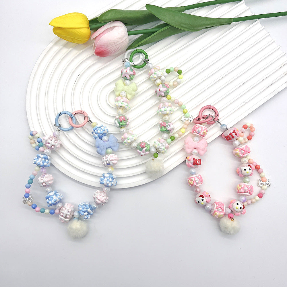 Candy Color Phone Chain/Keychain With Hand-painted Beads