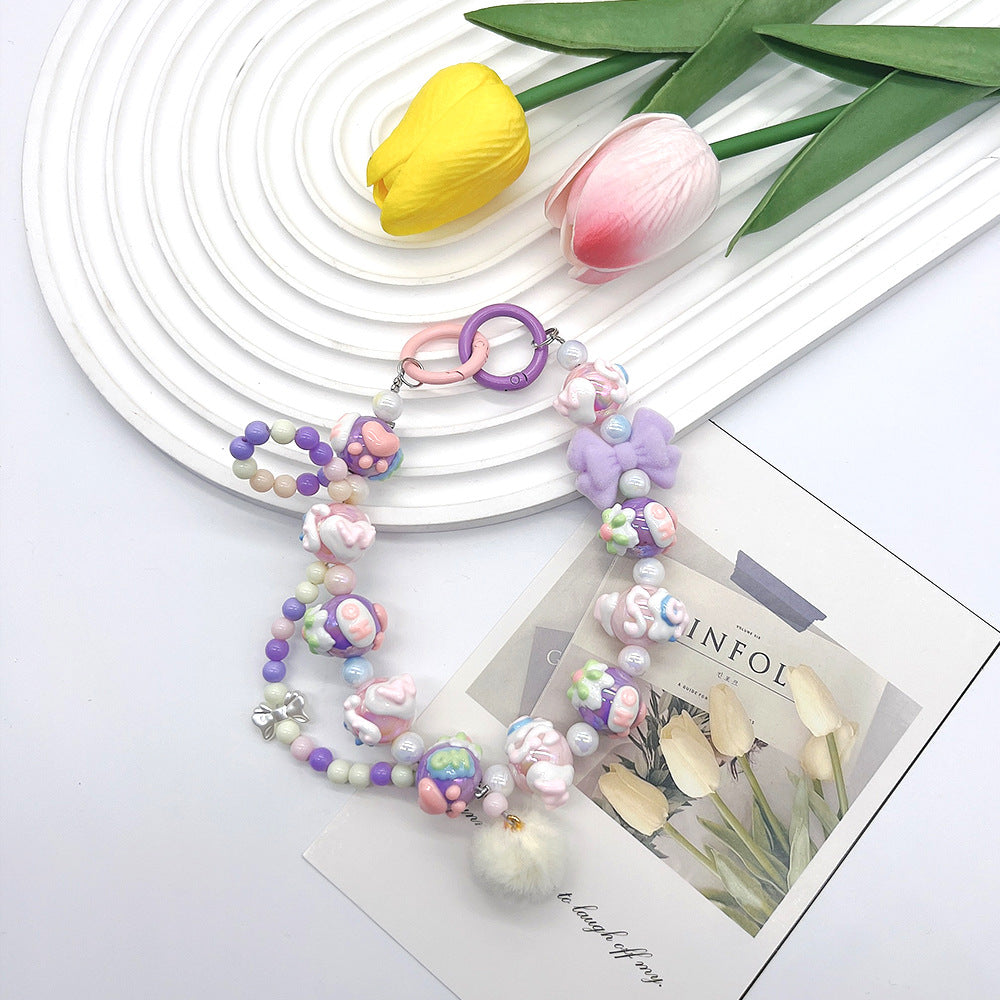 Candy Color Phone Chain/Keychain With Hand-painted Beads