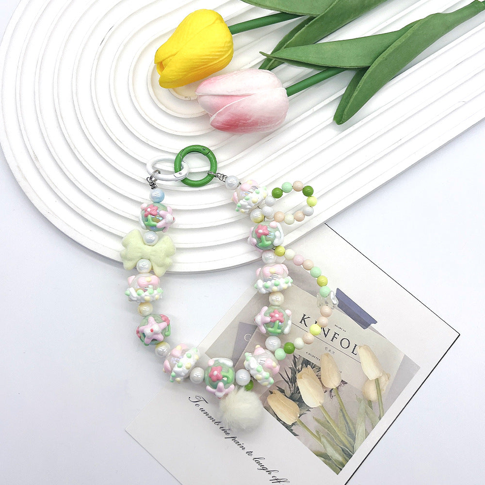 Candy Color Phone Chain/Keychain With Hand-painted Beads