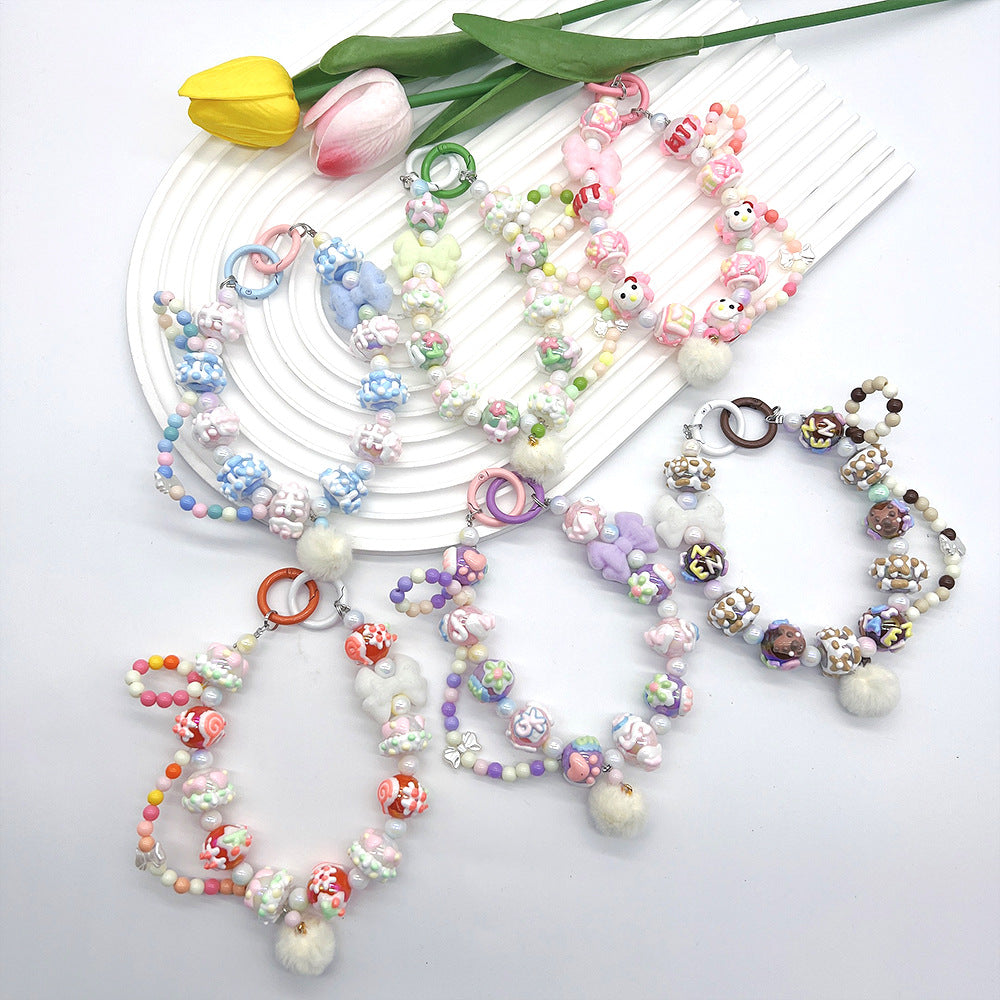Candy Color Phone Chain/Keychain With Hand-painted Beads