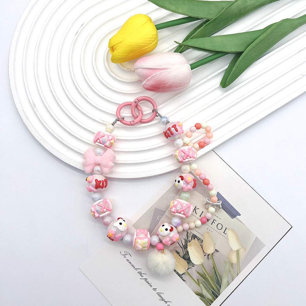 Candy Color Phone Chain/Keychain With Hand-painted Beads
