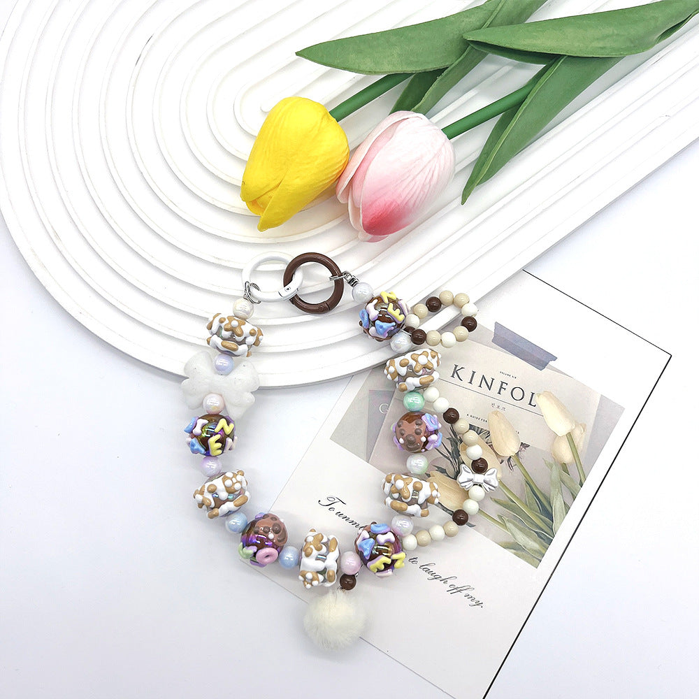 Candy Color Phone Chain/Keychain With Hand-painted Beads