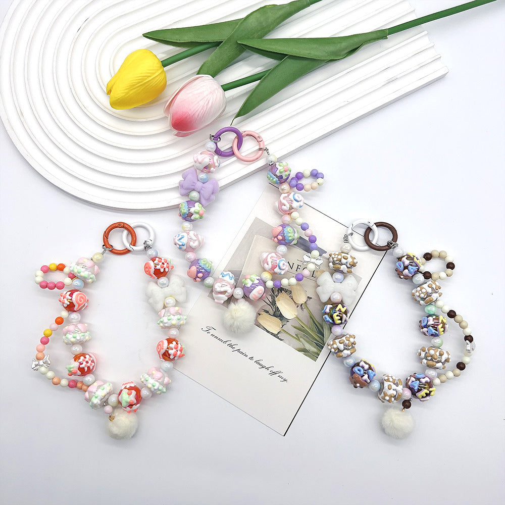 Candy Color Phone Chain/Keychain With Hand-painted Beads